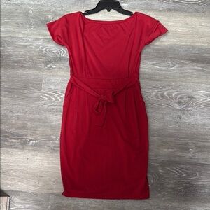Amazon Red Ruched Tie Front Sheath Dress with Pockets